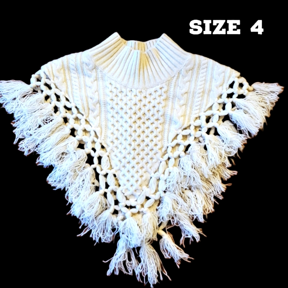 Sea New York Merino Wool cableknit mini poncho size 4 Ivory